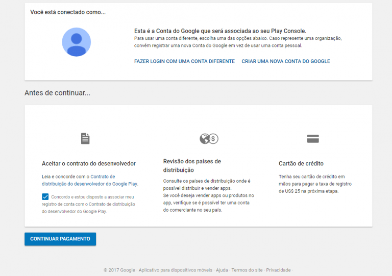 Como criar a conta de desenvolvedor na Google Play