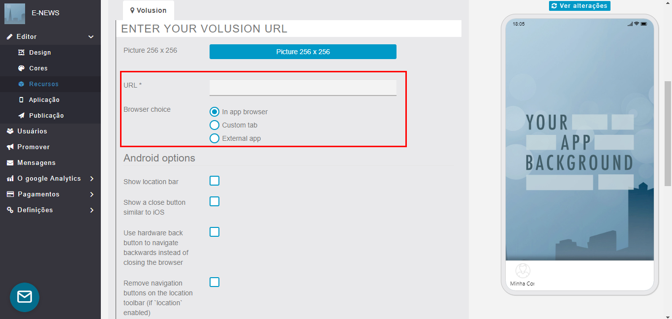 Adicionando o recurso "Volusion"