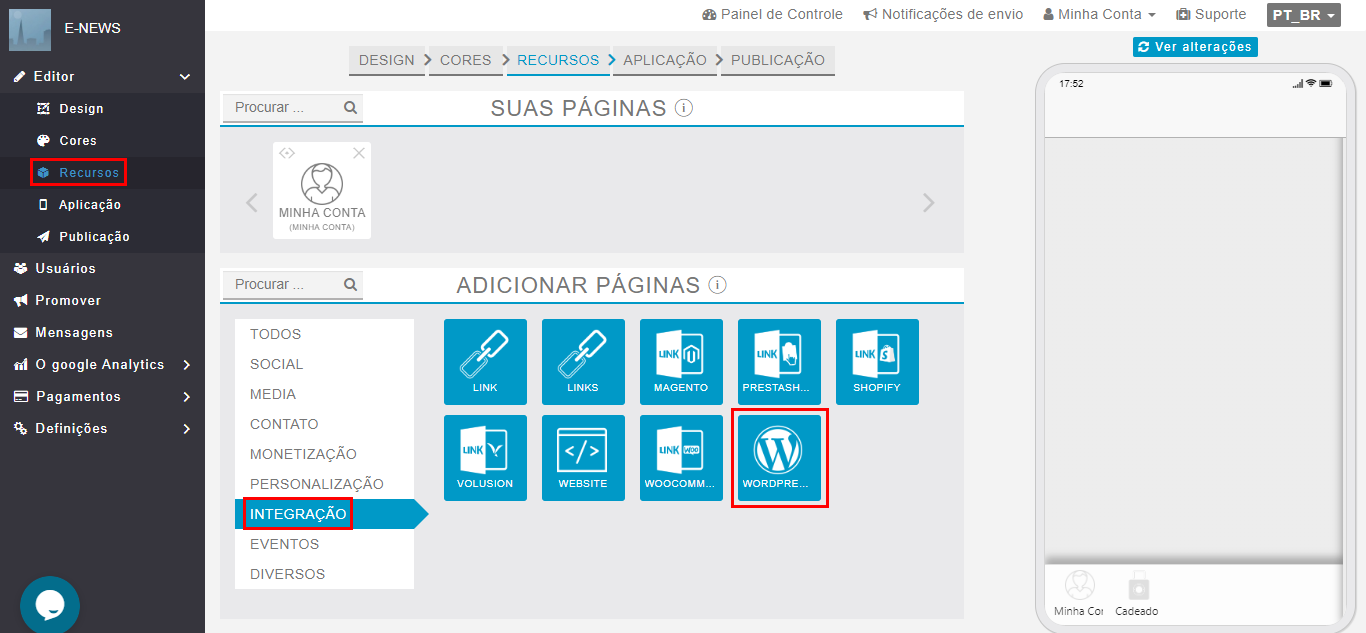 Configurando o WordPress no seu aplicativo