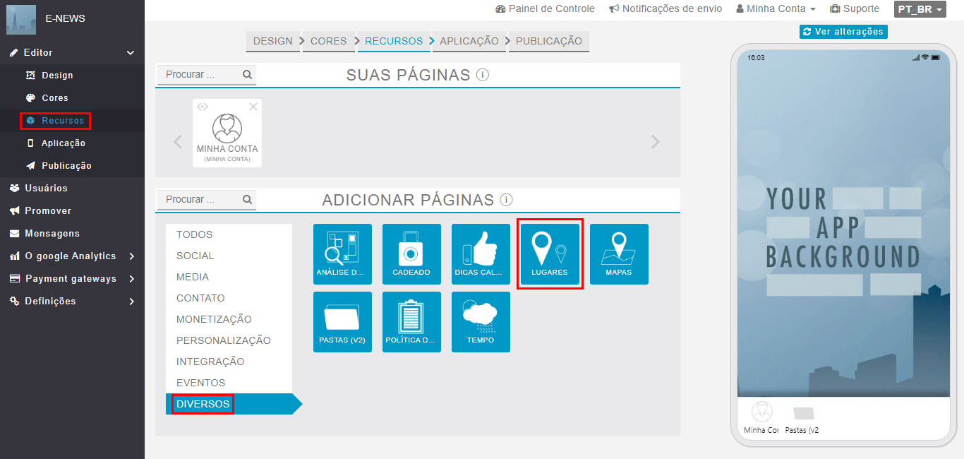 Adicionando o recurso "lugares" no seu aplicativo