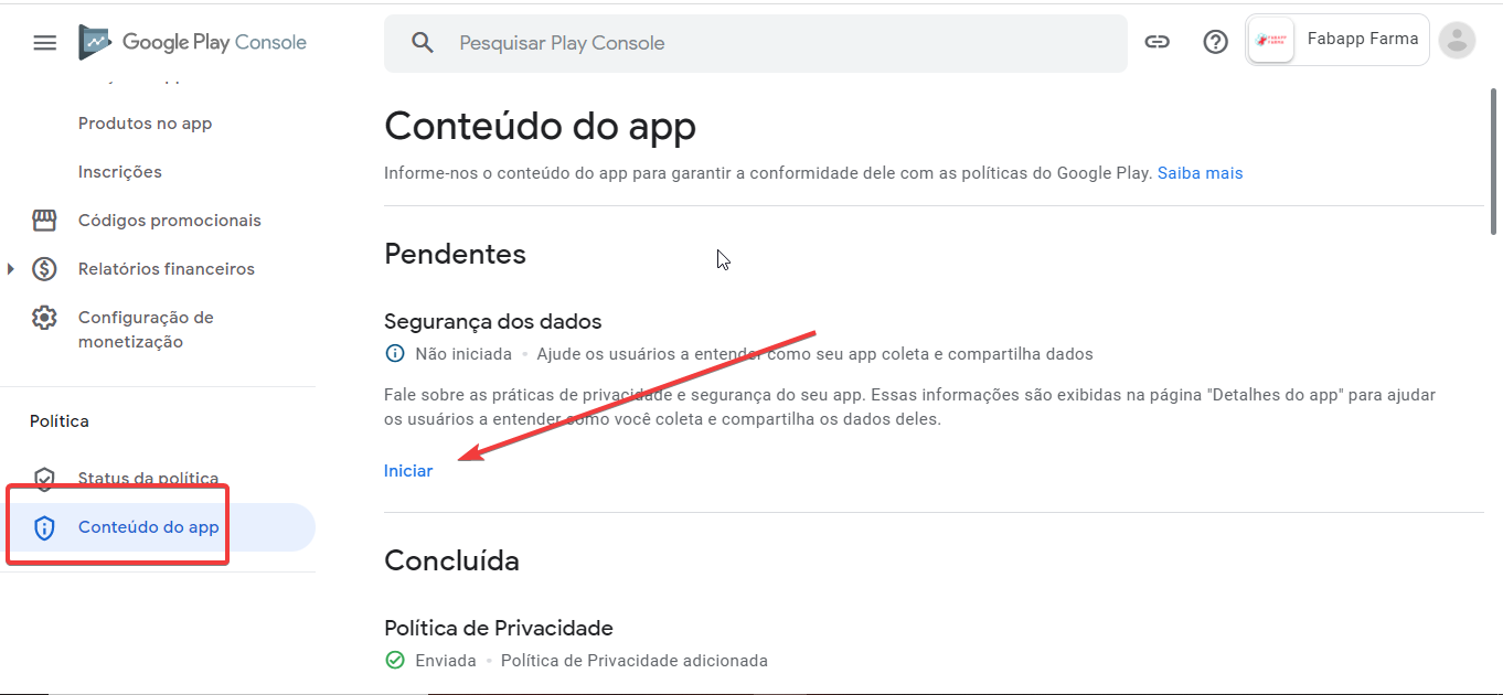 Como preencher o formulário de segurança de dados na google play