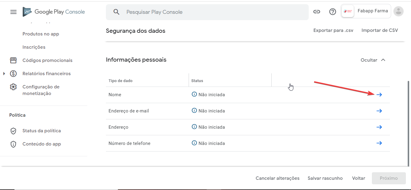 Como preencher o formulário de segurança de dados na google play